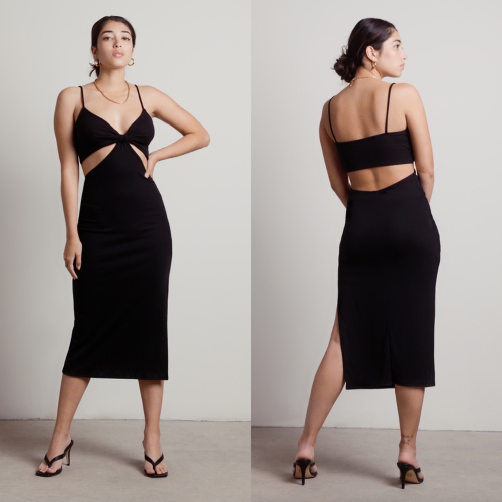 Tobi Black Cutout Slit Midi Dress, Size S